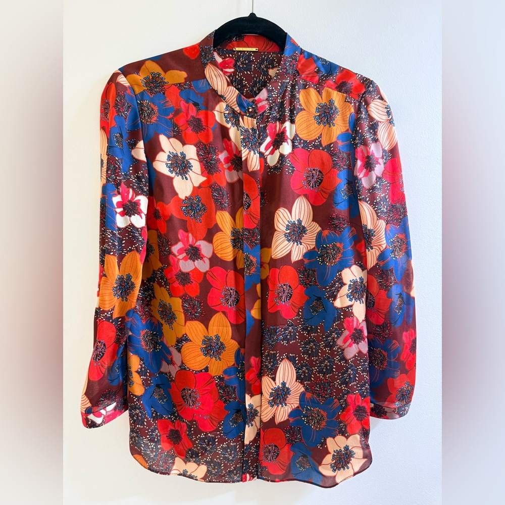 Elie Tahari Multicolor Floral Blouse 100% Silk Excellent Condition Size S